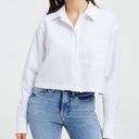 Good American  White Distressed Cropped Oxford Button-Down Shirt Photo 0