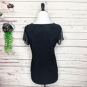 Ava James  Solid Black V Neck Sheer Sleeve Blouse Top Size Medium Photo 7