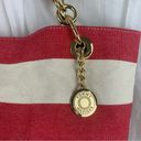 Tommy Hilfiger  Red & Ivory Cream Striped Tote‎ Bag Excellent Condition Photo 1