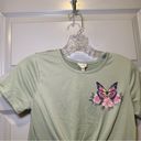 Self Esteem  Green Butterfly Graphic Short Sleeve Twist Knot Crop top size M Photo 4