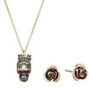 Betsey Johnson  HALLOWEEN SKULL NECKLACE & ROSEBUD EARRINGS SET Photo 0