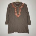 Tommy Bahama  Linen Blend Brown 3/4 Sleeve Embroidered Top Photo 0