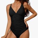 One Piece Charmo Tummy Control  Swimsuits for Women Ruched Bathing Suits Strappy V Neck Monokini Photo 3