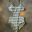 Aerie  Cut Out One Piece Olive Green Purple White Swimsuit Size Medium Long Photo 1