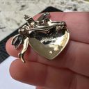 Monet  Gold Tone Brooch Pin Pink Rhinestone Heart Fairy Couple Kissing Fairycore Photo 6