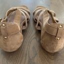 Stuart Weitzman Suede and Elastic Flat Sandal in Tan with Gold Size 9.5M Photo 2