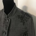 Coldwater Creek  Boho Black Gray Beaded Embroidered Denim Jacket Blazer Petite 6 Photo 3