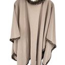 Moda Le  Womens Wrap blanket Sweater Leopard Trim Full Zip Pocket Beige Tan One S Photo 1