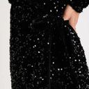 Lulus Glowing Muse Black Sequin Velvet Long Sleeve Wrap Mini Dress Photo 3