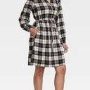 Knox Rose  Size 2X Long Sleeve Plaid A-Line Shirt Dress Pockets NWT Black Cream Photo 1