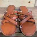 American Eagle  Women's Size 10 Leather Slide Strappy Sandals Brown Durable Soles Photo 2