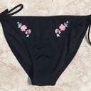 Topshop Black and Pink  Floral Embroidered String Bikini Bottoms Photo 0