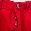 Brandy Melville John Galt  Red Denim Jean Mini Skirt Raw Frayed Hem Button Fly S Photo 5