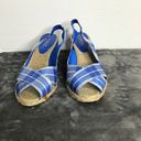 Ralph Lauren Lauren  Womens CAMARA Blue Plaid Wedge Slingback Sandals Size 10 B Photo 1