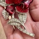 Nolan Miller Vtg  FIRST LADY Nancy Reagan Red Rhinestone Enamel ROSE Brooch Pin Photo 2