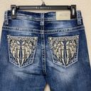 Miss Me Curvy Ankle Skinny Jeans Blue Denim Distressed Angel Wings Pockets Sz 28 Photo 2