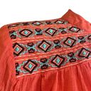 Rock & Roll Cowgirl  Womens Small Orange Aztec Embroidered Keyhole Boho Blouse Top Photo 4