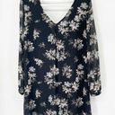 ASTR  Chiffon Floral Mini Swing Dress Sz M Black White V-Neck Lined Long Sleeve Photo 0