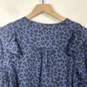 Marine layer  Rory Ruffle Blouse Blue Cheetah Print Size S Long Sleeve Relaxed Photo 10