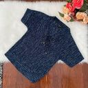 August Silk Blue Lace Up V-Neck Sweater Top Short Sleeve Photo 0