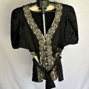 BCBGMAXAZRIA  Tops Bcbg Black & Cream Lace V Neck Silk Tie Blouse Photo 0