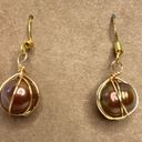 Hand Crafted Women’s Gold Wrapped Dangle Genuine Copper Pearl Pierced Earrings Photo 4