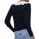 ZARA black ribbed sweater with contrasting white embroidered collar size Small Photo 1