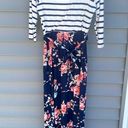 Krass&co Lux &  XL Bernice 2fer Knit Stripes and Floral Maxi Dress - navy, white, pink Photo 4