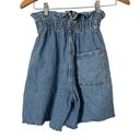 ZARA  High Rise Denim‎ Shorts Paper Bag Button Fly Blue Cut Off Women's Size 0 Photo 3