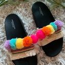 American Eagle  Boho PomPom Multicolor Slide on Sandals Photo 0