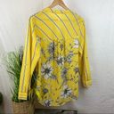 Anthropologie  Fig & Flower Yellow Stripe Floral Convertible Sleeve Button Top M Photo 1