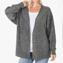 Zenana Outfitters Melange V Neck Button Cardigan size Large Gray Photo 0