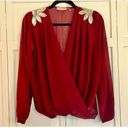 Harper  burgundy faux wrap metallic appliqué blouse size small Photo 1