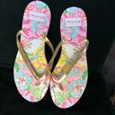 Lilly Pulitzer  spring flip flops gold strap floral top NEW 9 Photo 1