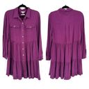 White Birch NWT  Frayed Hem Button Front linen blend Tunic Dress Purple Small Photo 1