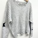 Vintage Havana  Sweater Womens Distressed Star Patch Gray Ribbed Knit NEW Photo 1