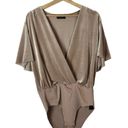 ZARA  Champagne Beige Velvet Wrap Bust Short Sleeve Bodysuit M Photo 1