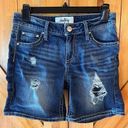 Daytrip  Virgo Distressed Destroyed Dark Blue Denim Jean Shorts Size 25 (2110) Photo 0