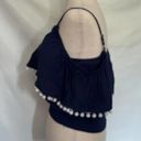 Papaya  Crop Womens Top Size Large Sleeveless Tank Tassel Pom Pom Puffs Blue Photo 2