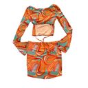 Windsor  - Funky Fresh Swirl Mesh Crop Top & Mini Skirt in Orange & Teal Photo 3