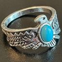 Turquoise stone eagle silver plated ring size 7 Photo 1