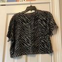 Mother the Slouch Short Sleeve Cropped Tee in Against the Wild Zebra Print Black Size L Photo 2