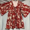 None No brand small Boho, wide sleeve, baby doll type, red orange cream flowers Photo 1