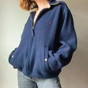 Polo Vintage  By Ralph Lauren Navy Blue Fleece Tan Trim Zip Up Jacket Photo 0