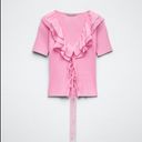 ZARA NWT  RUFFLED RIBBED T-SHIRT PINK Photo 1