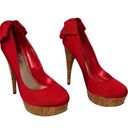 Bebe  Stiletto High Heels Kahilia Ruby Red Size 8 Platform Cork Bow Formal Photo 0