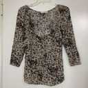 Rebecca Taylor  brown Cheetah chiffon ruffle vneck blouse top size 0 Photo 0