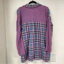 Umgee  Blue & Pink Plaid Patchwork Overall Button Down Shirt Womens M Photo 7