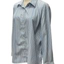 Lands' End Pinstripe Button Down Shirt‎ White Blue Long Sleeve Workwear Size 16 Photo 2