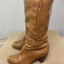 Frye Vintage  Boots Womens 5.5 Crissie Tall Brown Leather Mid Heel Block Zip USA Photo 7